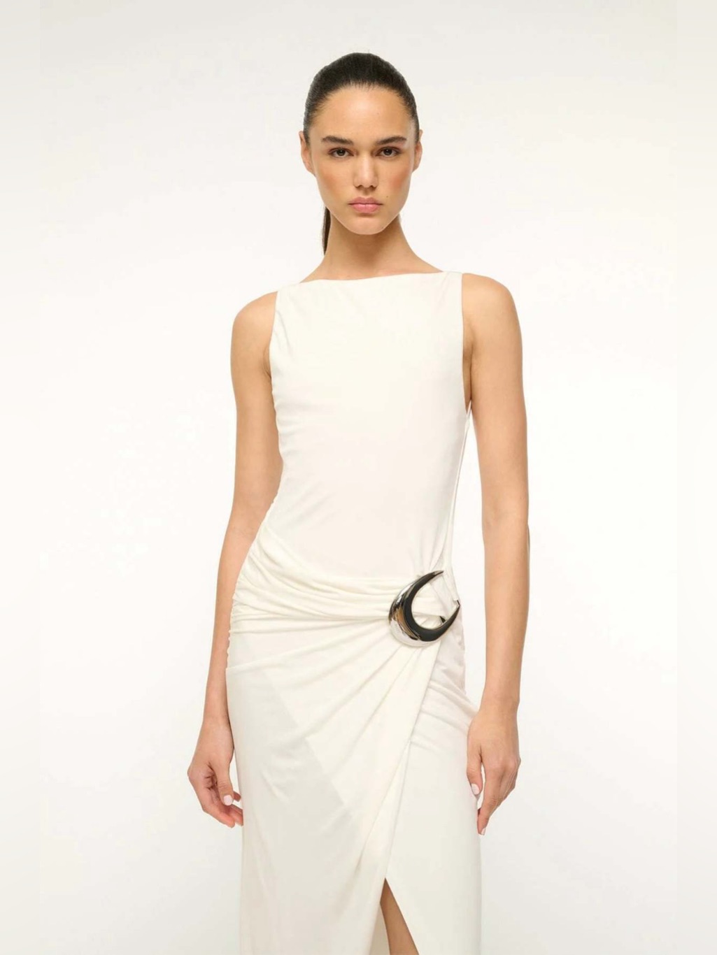Staud Cream Maxi Dress With Sculptural Buckle